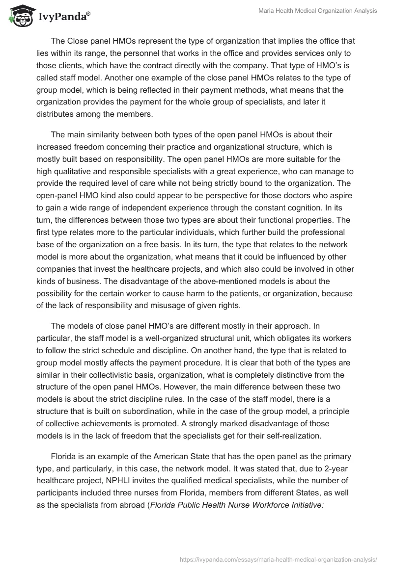 Maria Health Medical Organization Analysis. Page 2