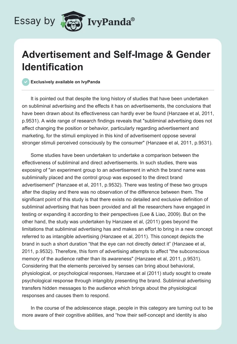 Advertisement and Self-Image & Gender Identification. Page 1