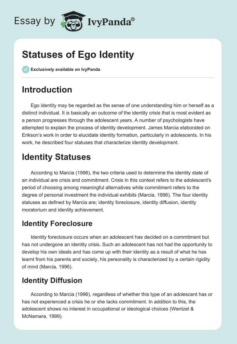 Statuses of Ego Identity. Page 1