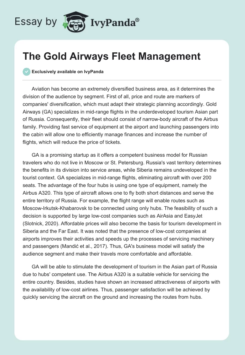 The Gold Airways Fleet Management. Page 1