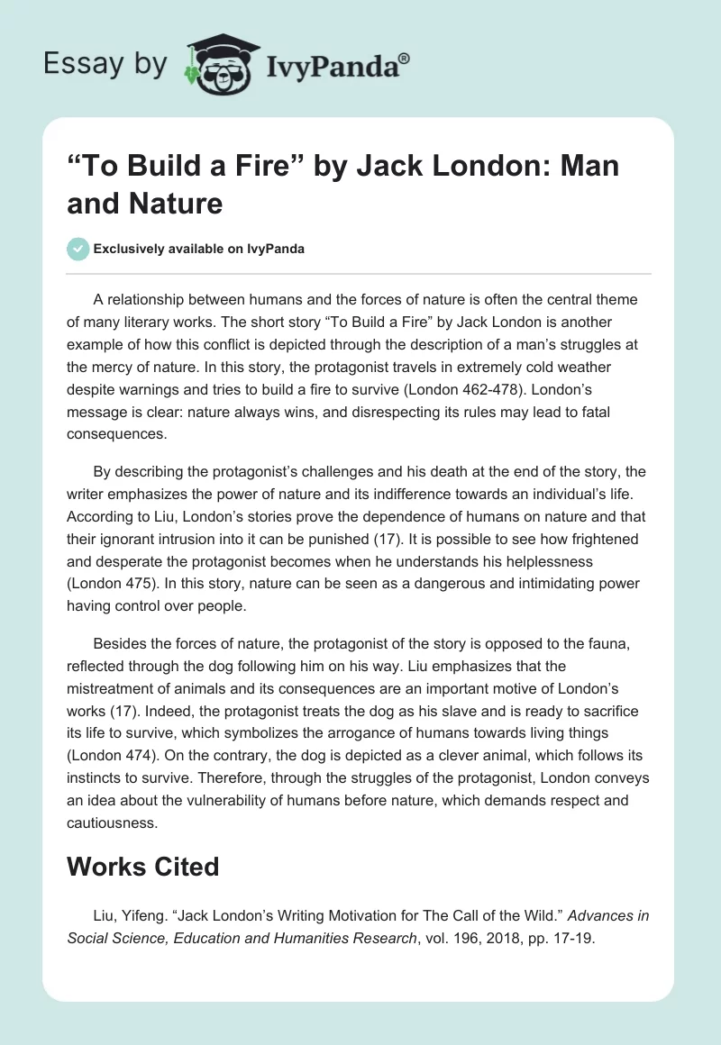 “To Build a Fire” by Jack London: Man and Nature. Page 1