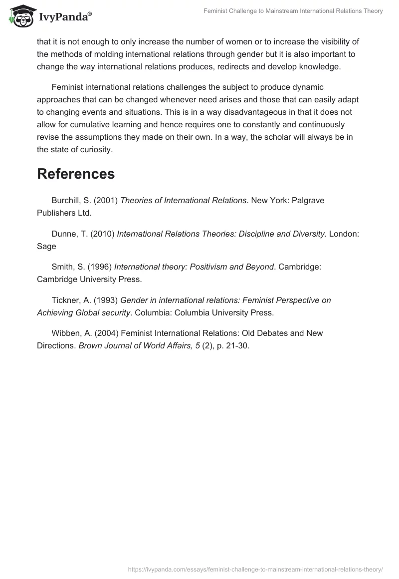 Feminist Challenge to Mainstream International Relations Theory. Page 5