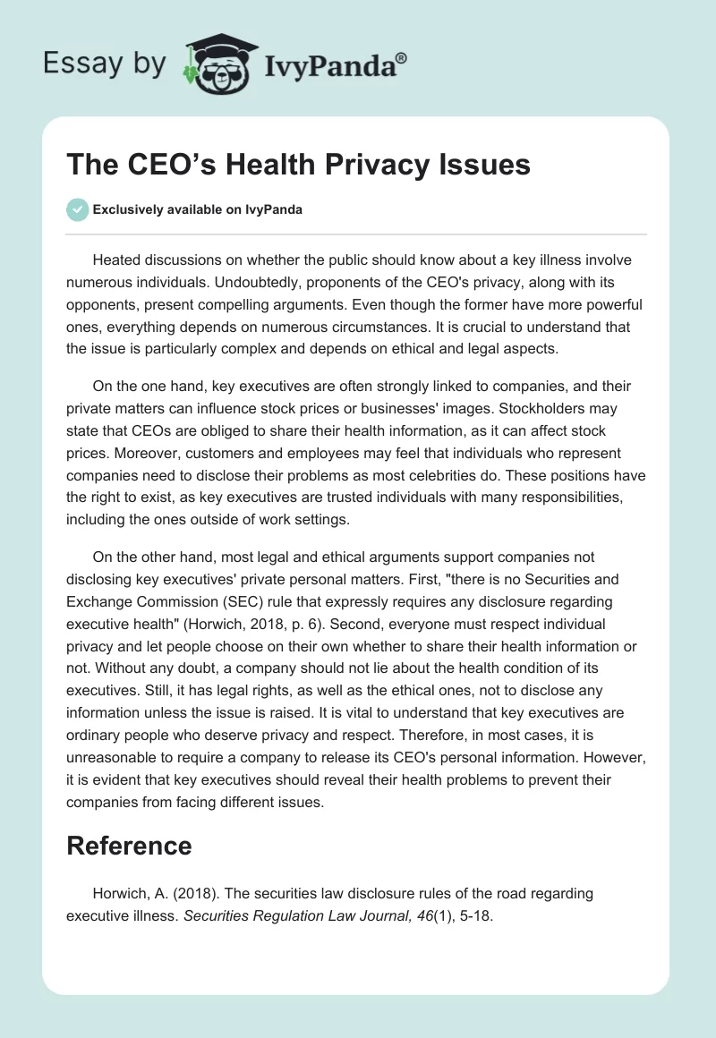 The CEO’s Health Privacy Issues. Page 1