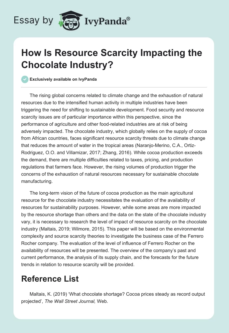 How Is Resource Scarcity Impacting the Chocolate Industry?. Page 1