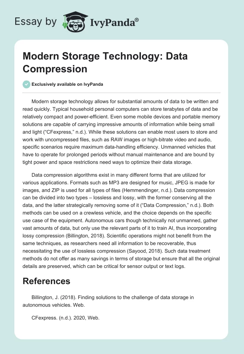 Modern Storage Technology: Data Compression. Page 1