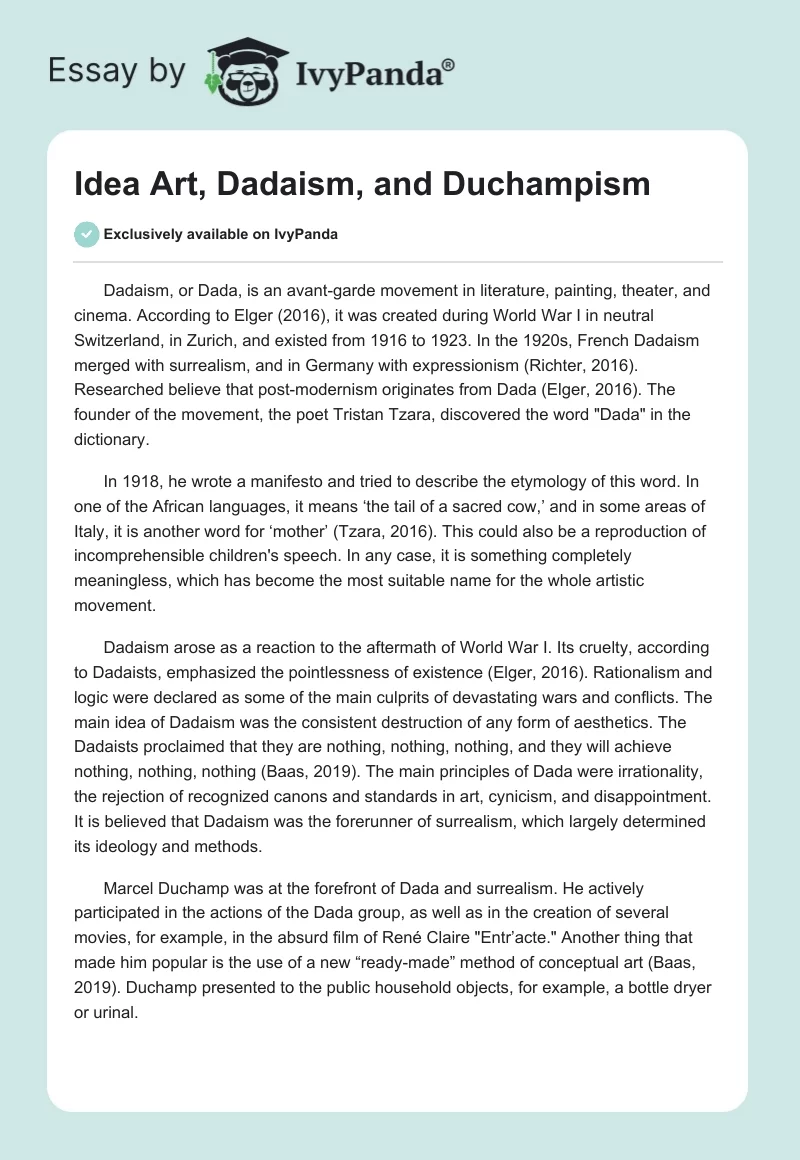 Idea Art, Dadaism, and Duchampism. Page 1