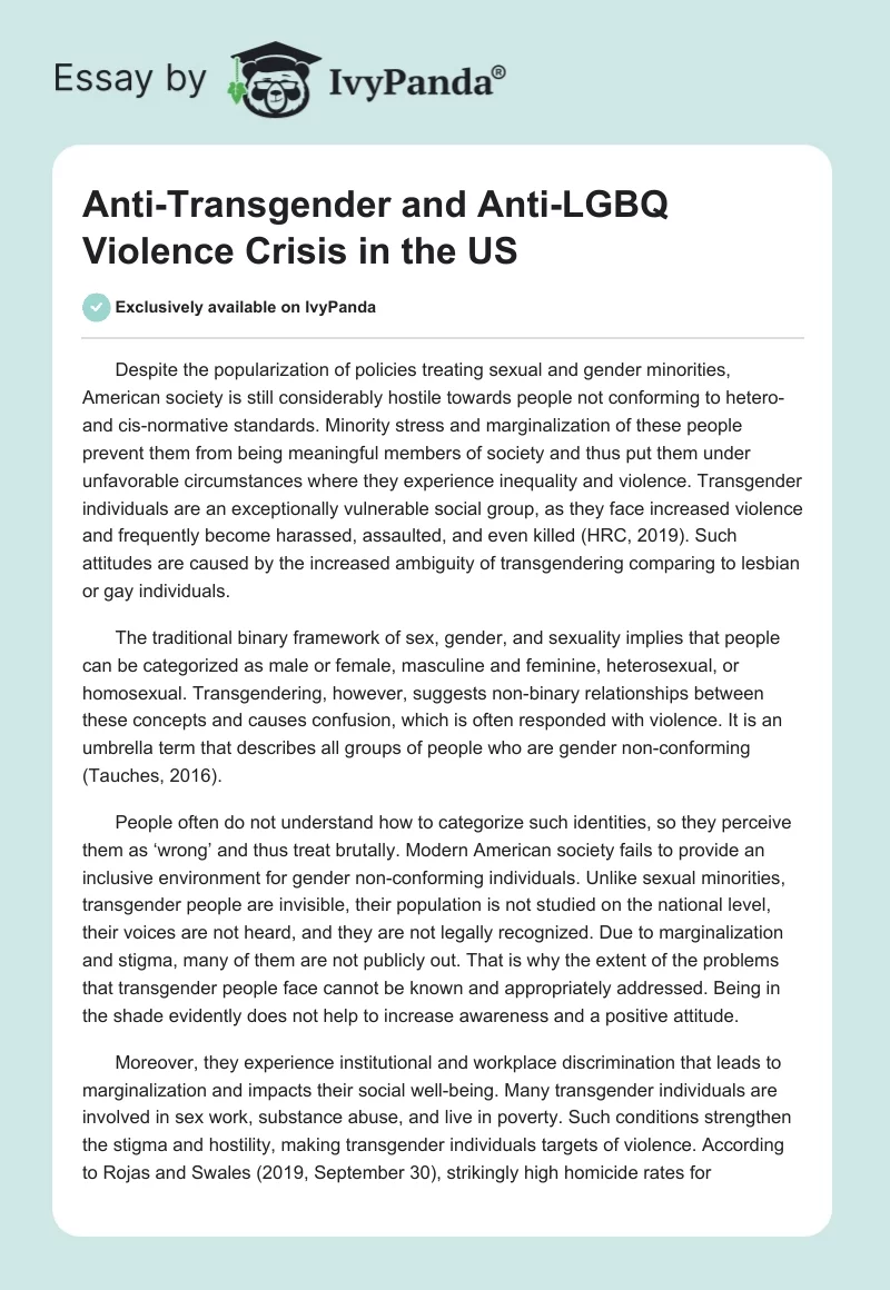 Anti-Transgender and Anti-LGBQ Violence Crisis in the US. Page 1