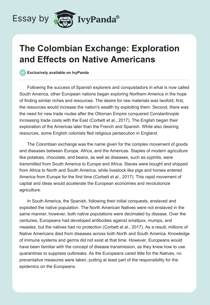 The Colombian Exchange: Exploration and Effects on Native Americans. Page 1