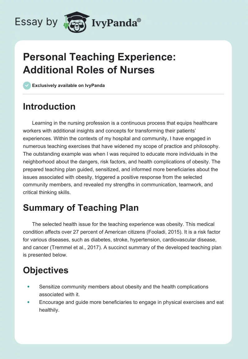 Personal Teaching Experience: Additional Roles of Nurses. Page 1