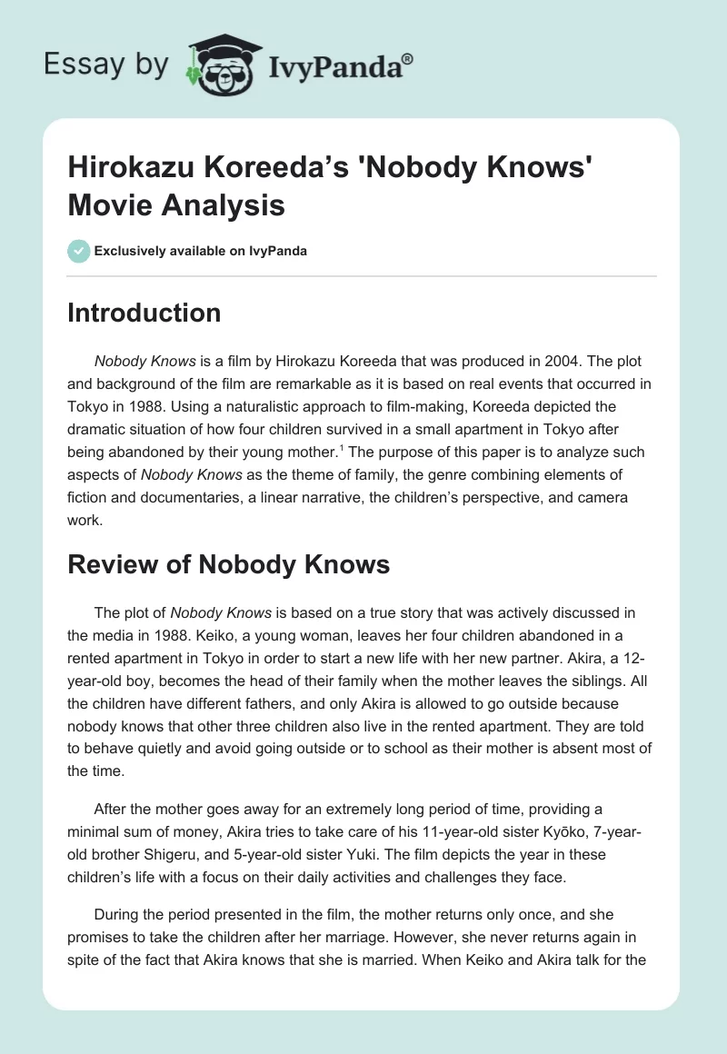 Hirokazu Koreeda’s 'Nobody Knows' Movie Analysis. Page 1
