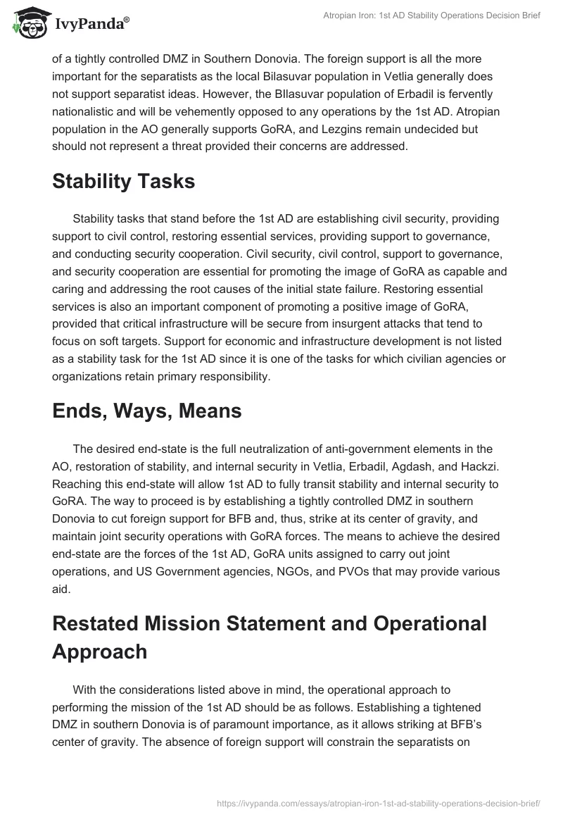 Atropian Iron: 1st AD Stability Operations Decision Brief. Page 2