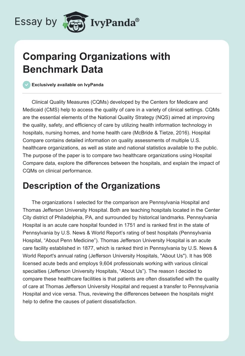 Comparing Organizations with Benchmark Data. Page 1