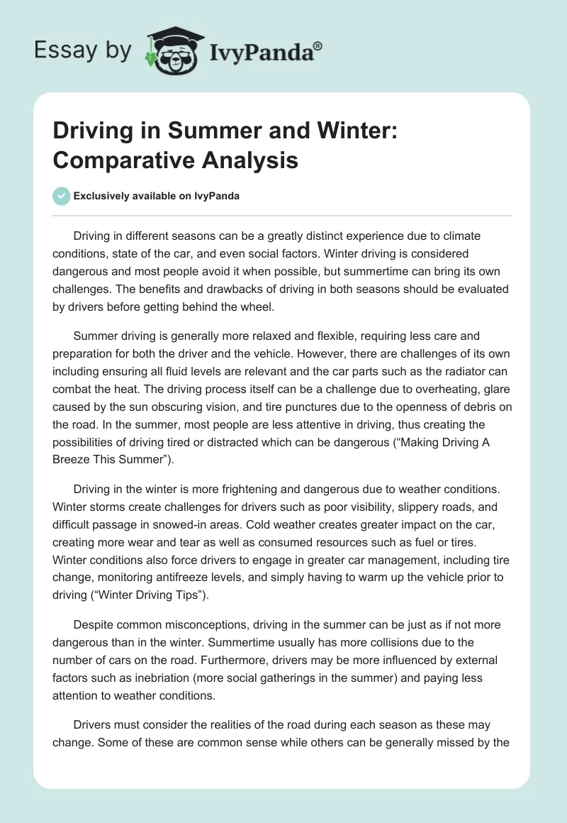 Driving in Summer and Winter: Comparative Analysis. Page 1