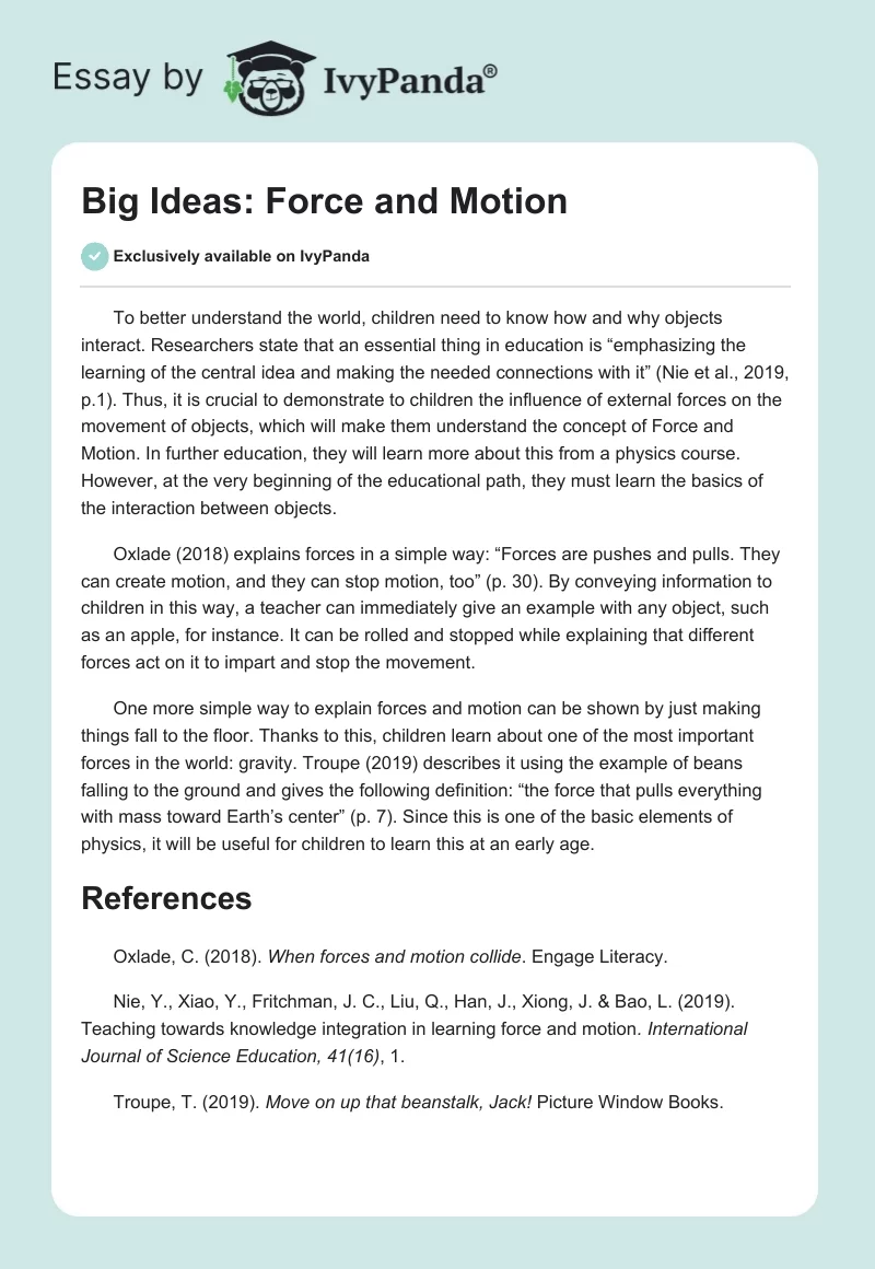 Big Ideas: Force and Motion. Page 1