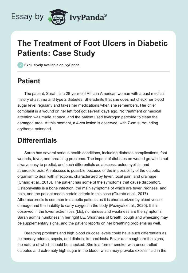 The Treatment of Foot Ulcers in Diabetic Patients: Case Study. Page 1
