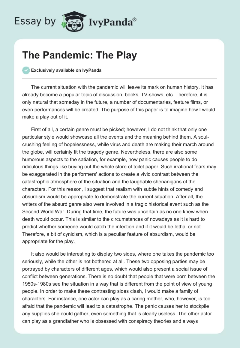 The Pandemic: The Play. Page 1