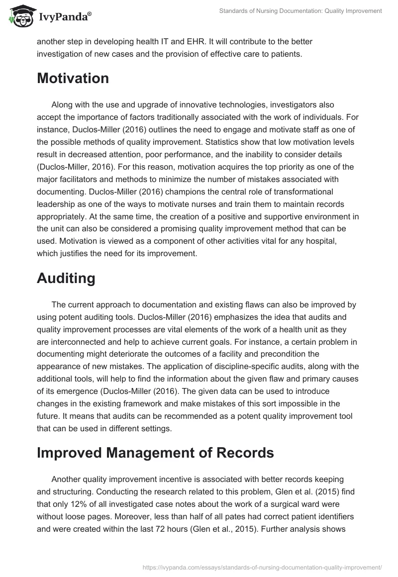 Standards of Nursing Documentation: Quality Improvement. Page 4