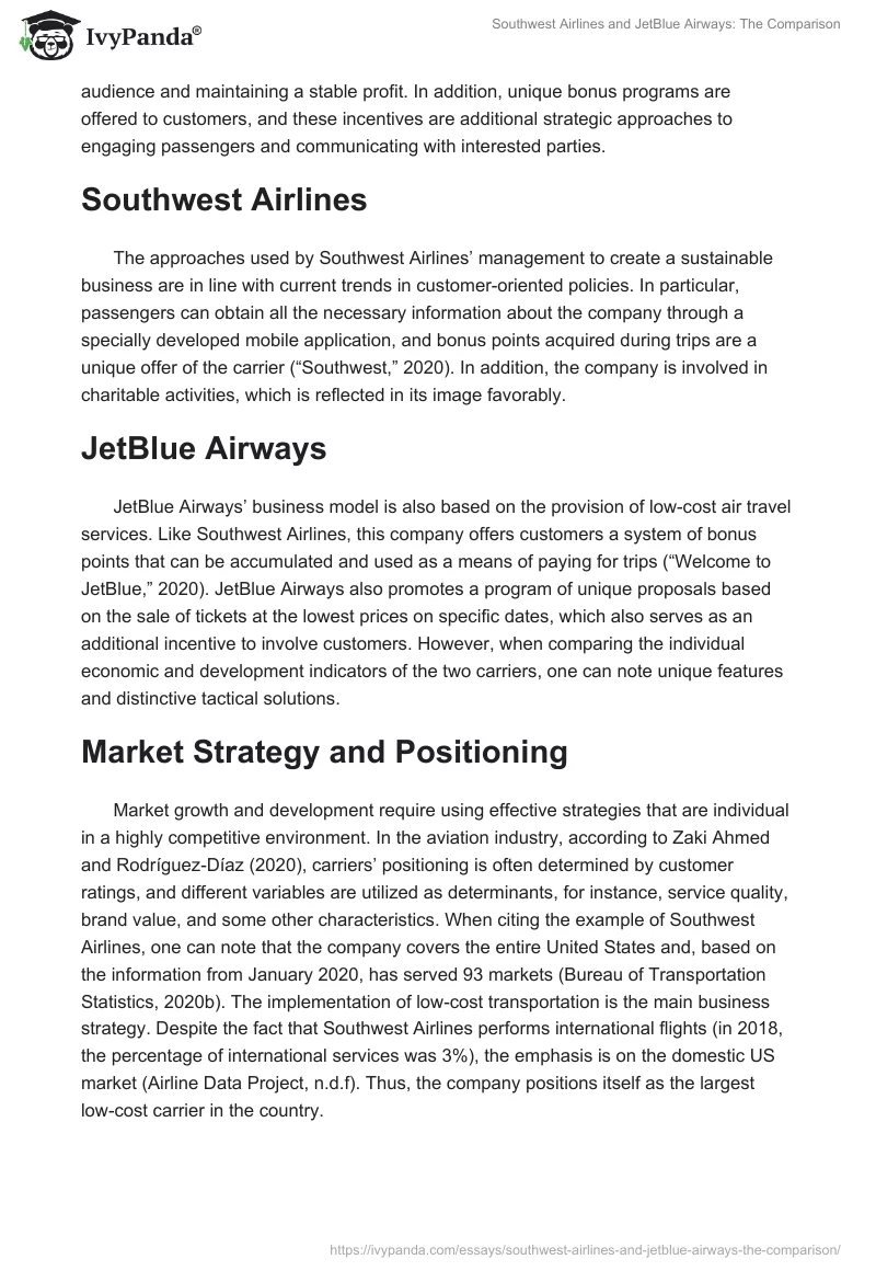 Southwest Airlines and JetBlue Airways: The Comparison. Page 2