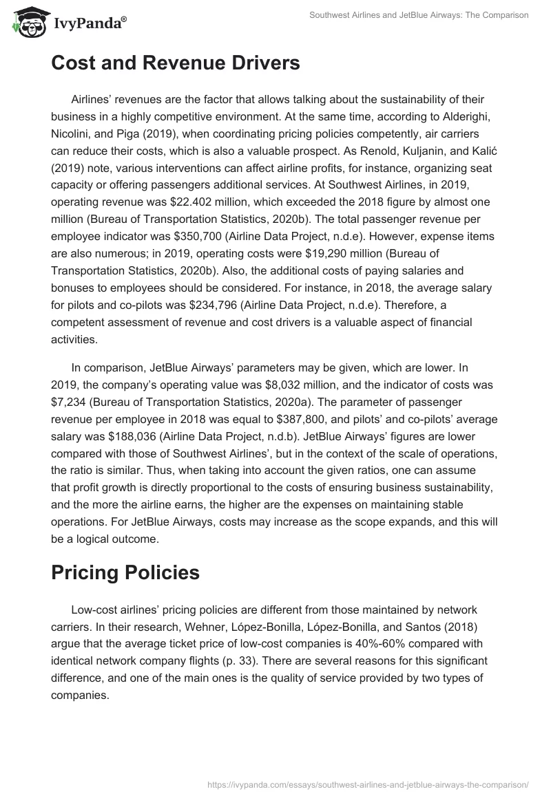 Southwest Airlines and JetBlue Airways: The Comparison. Page 4