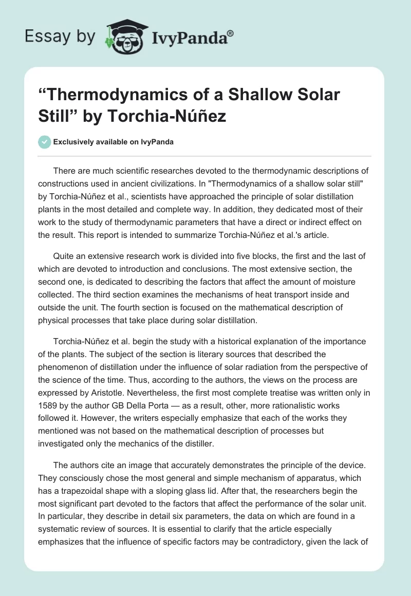 “Thermodynamics of a Shallow Solar Still” by Torchia-Núñez. Page 1