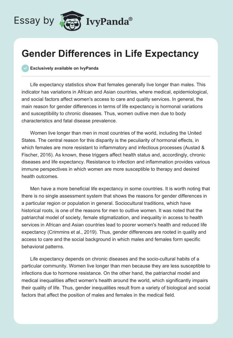 Gender Differences in Life Expectancy. Page 1