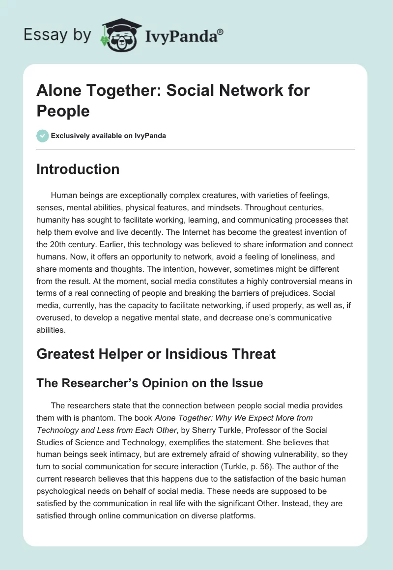 Alone Together: Social Network for People. Page 1