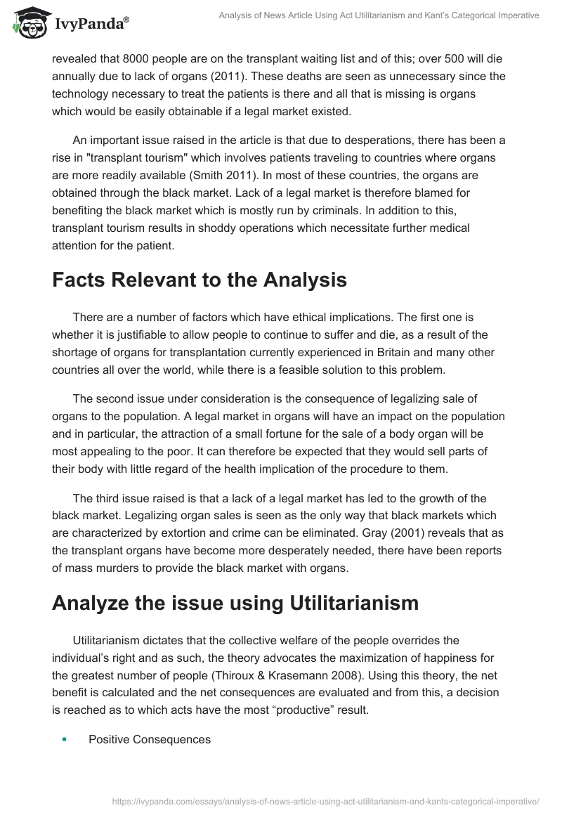 Analysis of News Article Using Act Utilitarianism and Kant’s Categorical Imperative. Page 2