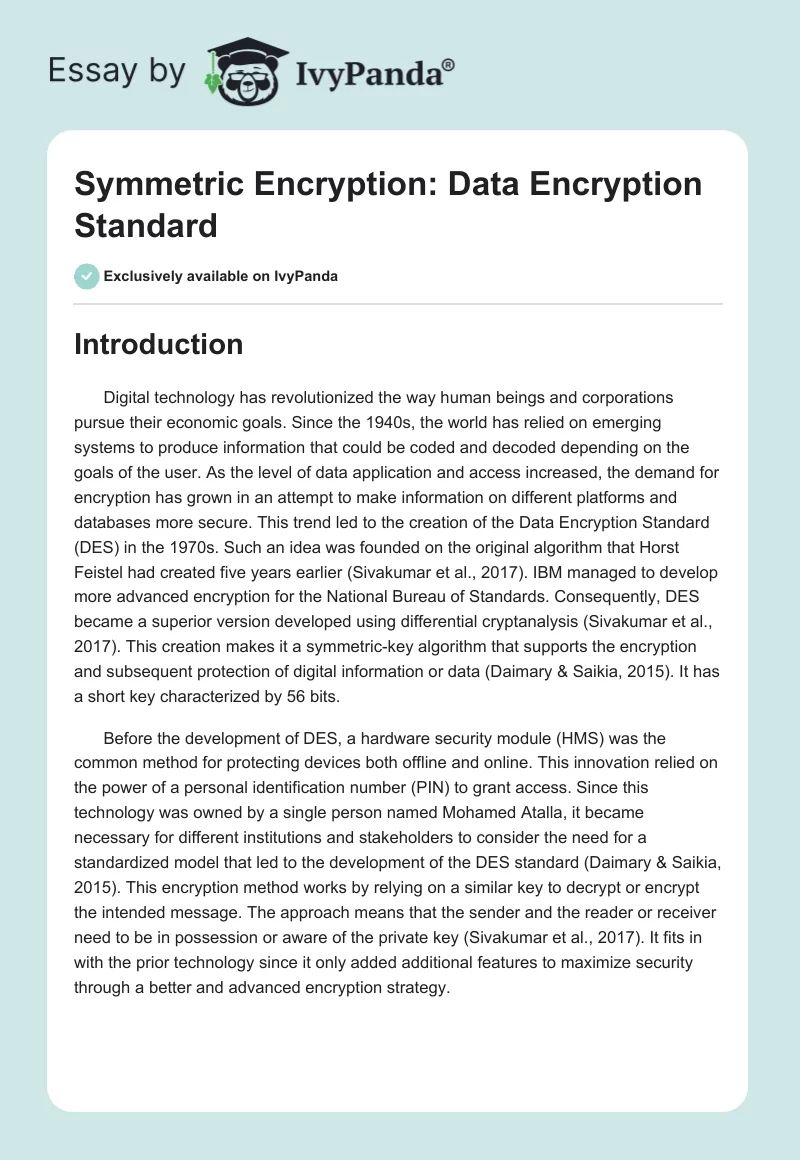 Symmetric Encryption: Data Encryption Standard. Page 1