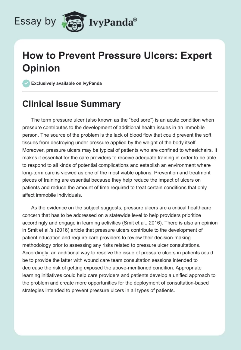 How to Prevent Pressure Ulcers: Expert Opinion. Page 1