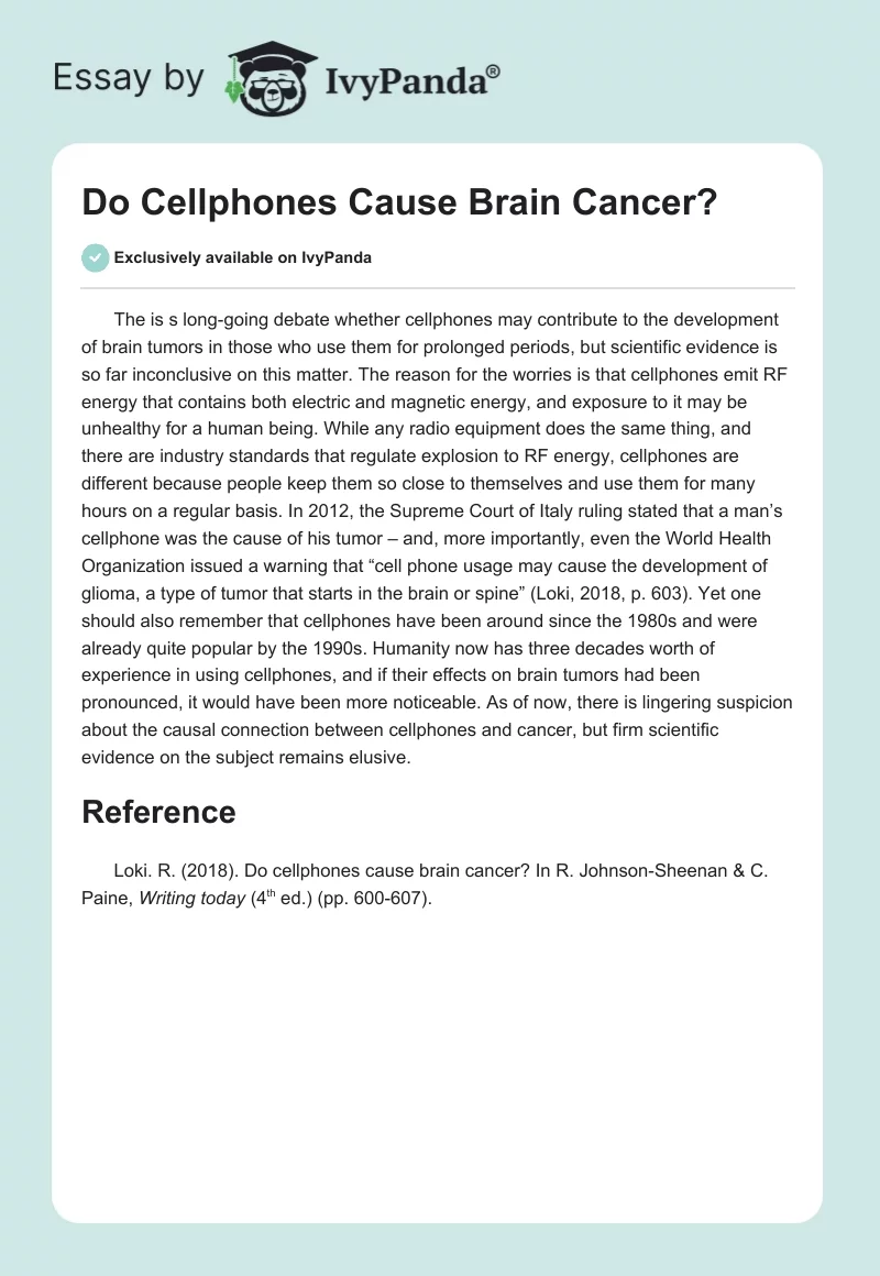Do Cellphones Cause Brain Cancer?. Page 1