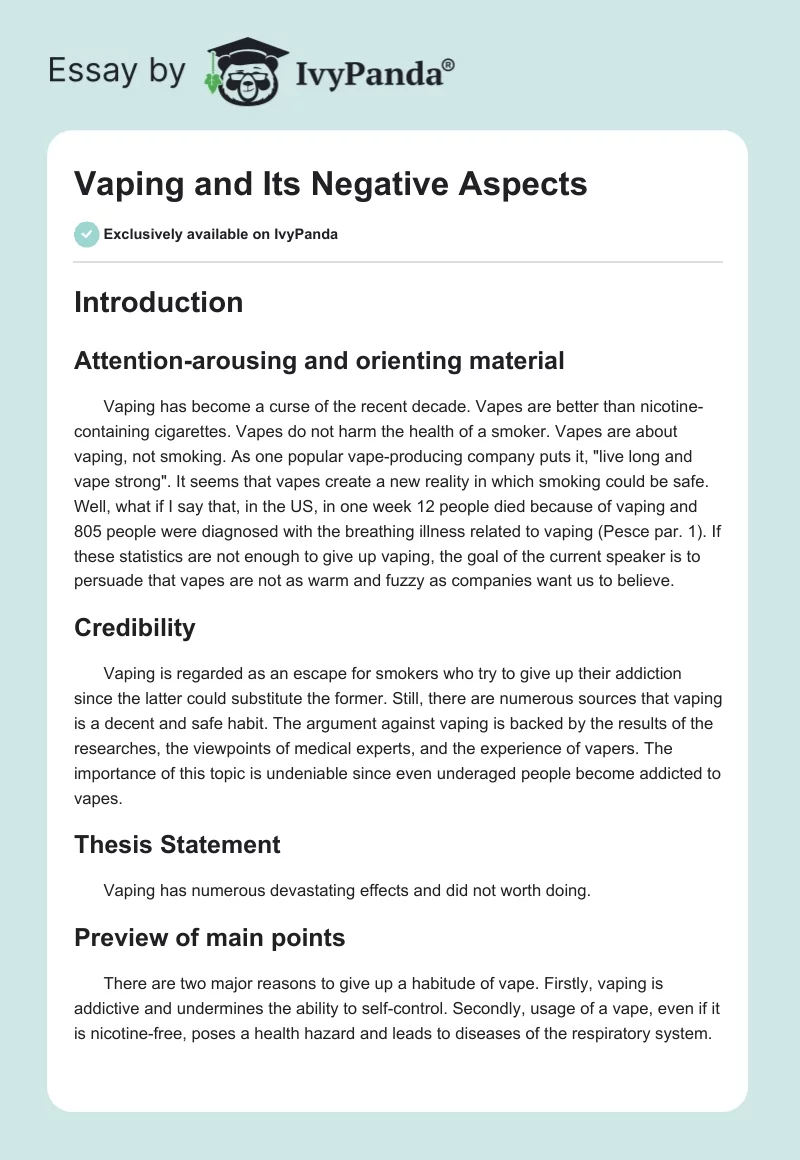 Vaping and Its Negative Aspects. Page 1