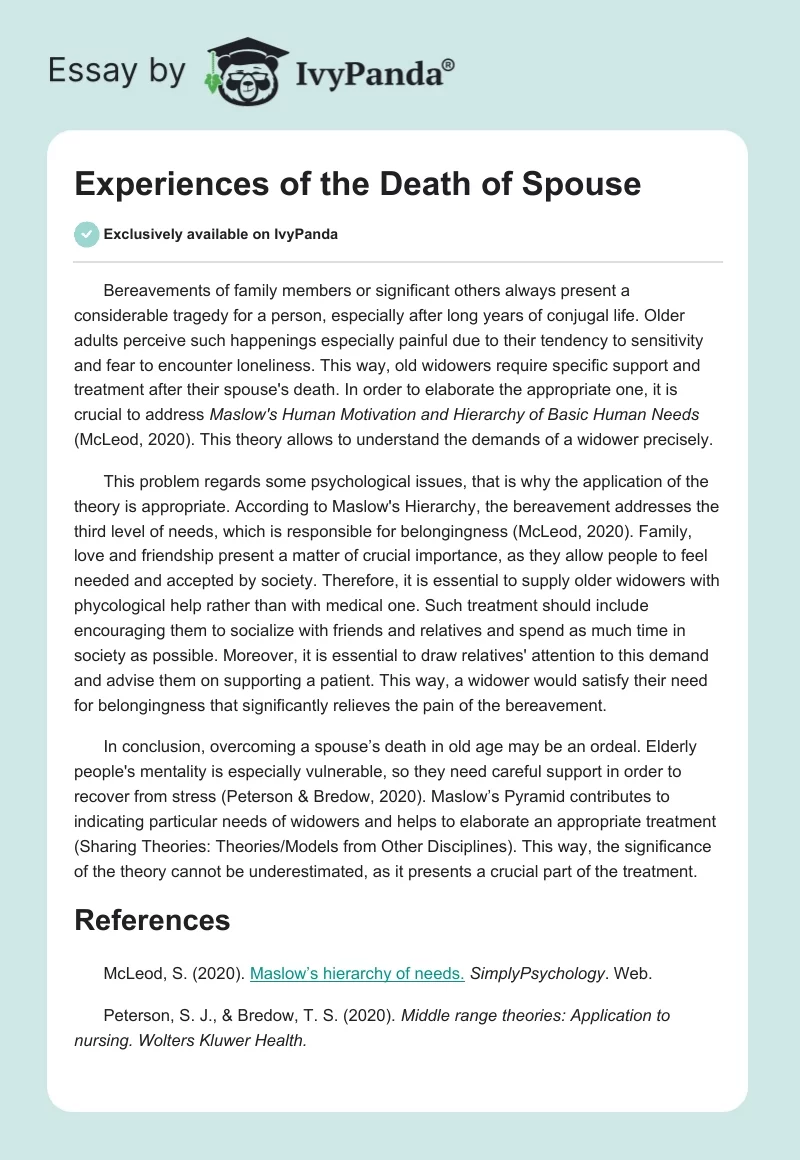 Experiences of the Death of Spouse. Page 1