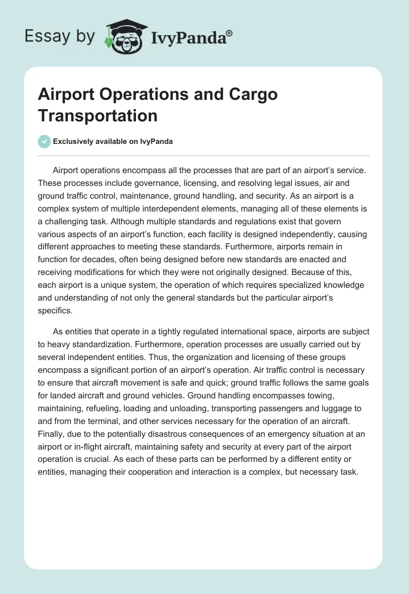 Airport Operations and Cargo Transportation. Page 1