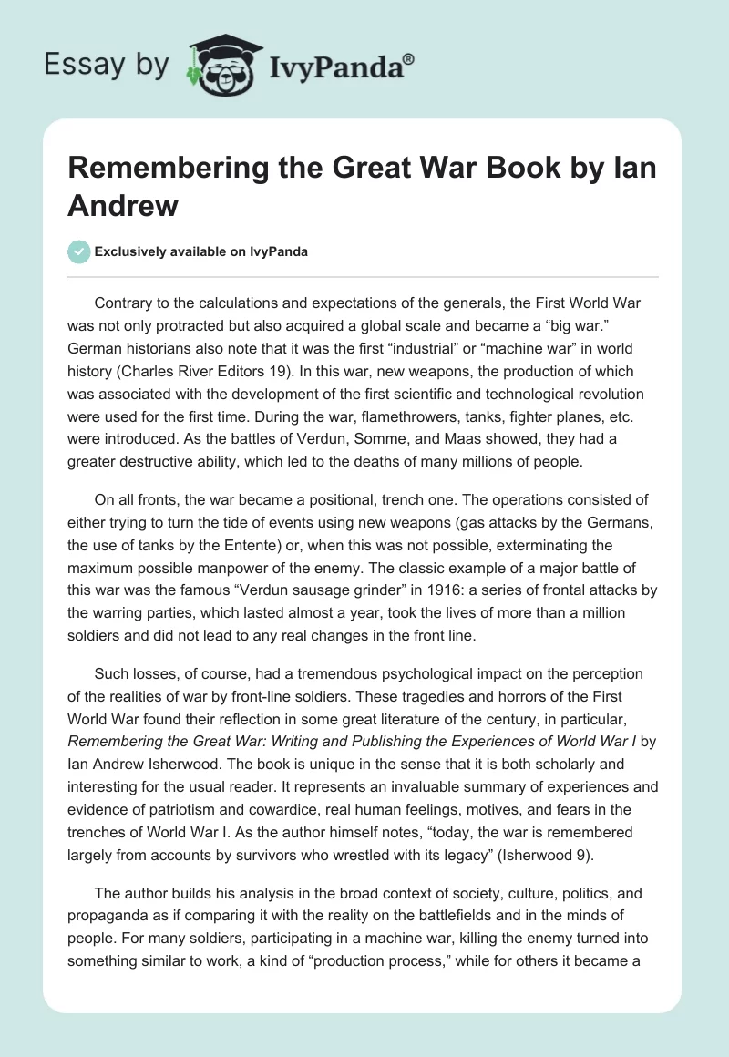 Remembering the Great War Book by Ian Andrew. Page 1