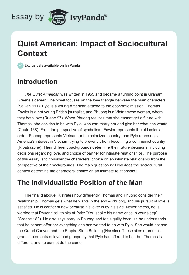 Quiet American: Impact of Sociocultural Context. Page 1