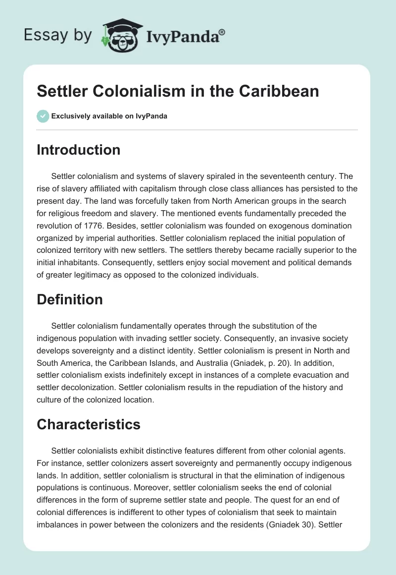 Settler Colonialism in the Caribbean. Page 1