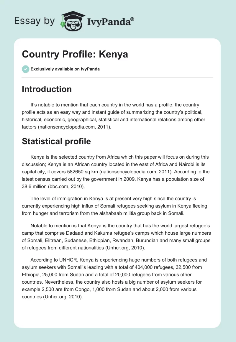 Country Profile: Kenya. Page 1