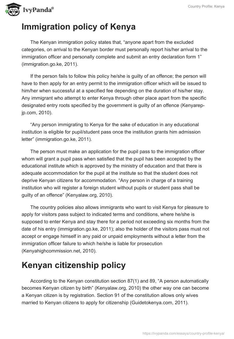 Country Profile: Kenya. Page 2