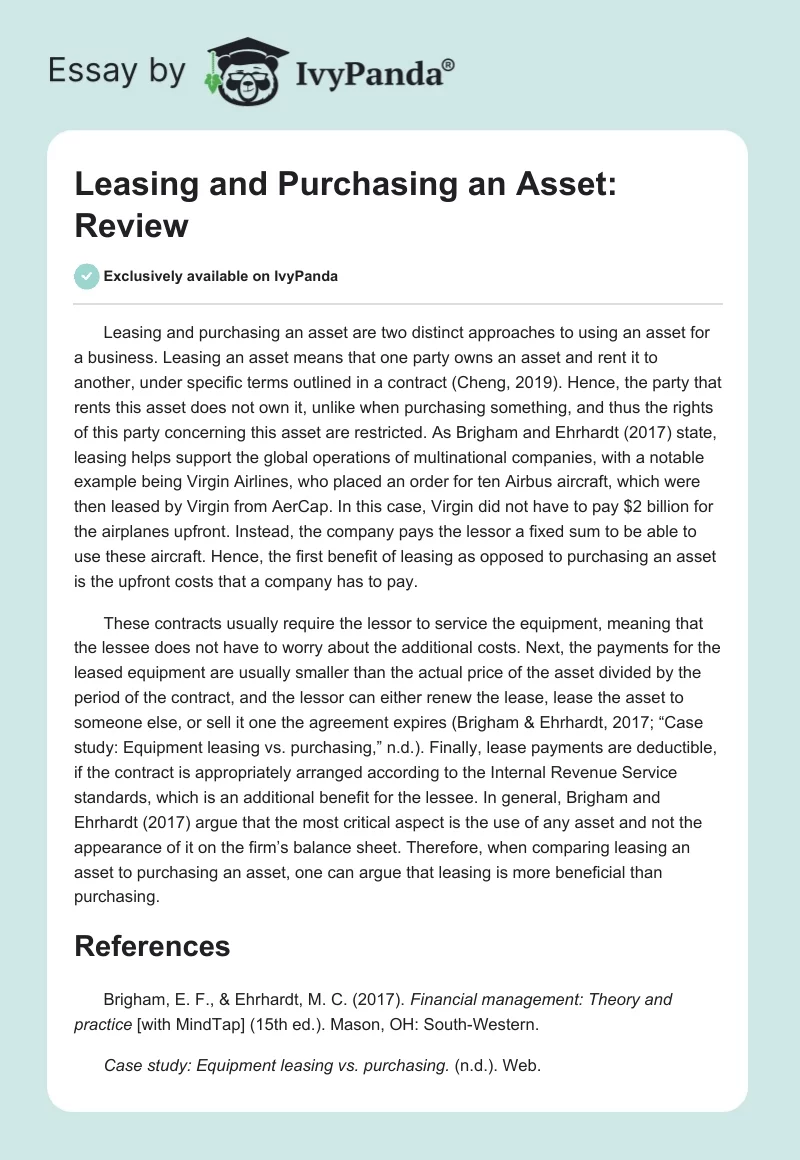 Leasing and Purchasing an Asset: Review. Page 1