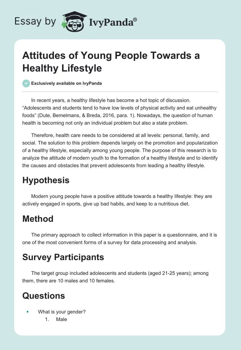 Attitudes of Young People Towards a Healthy Lifestyle. Page 1