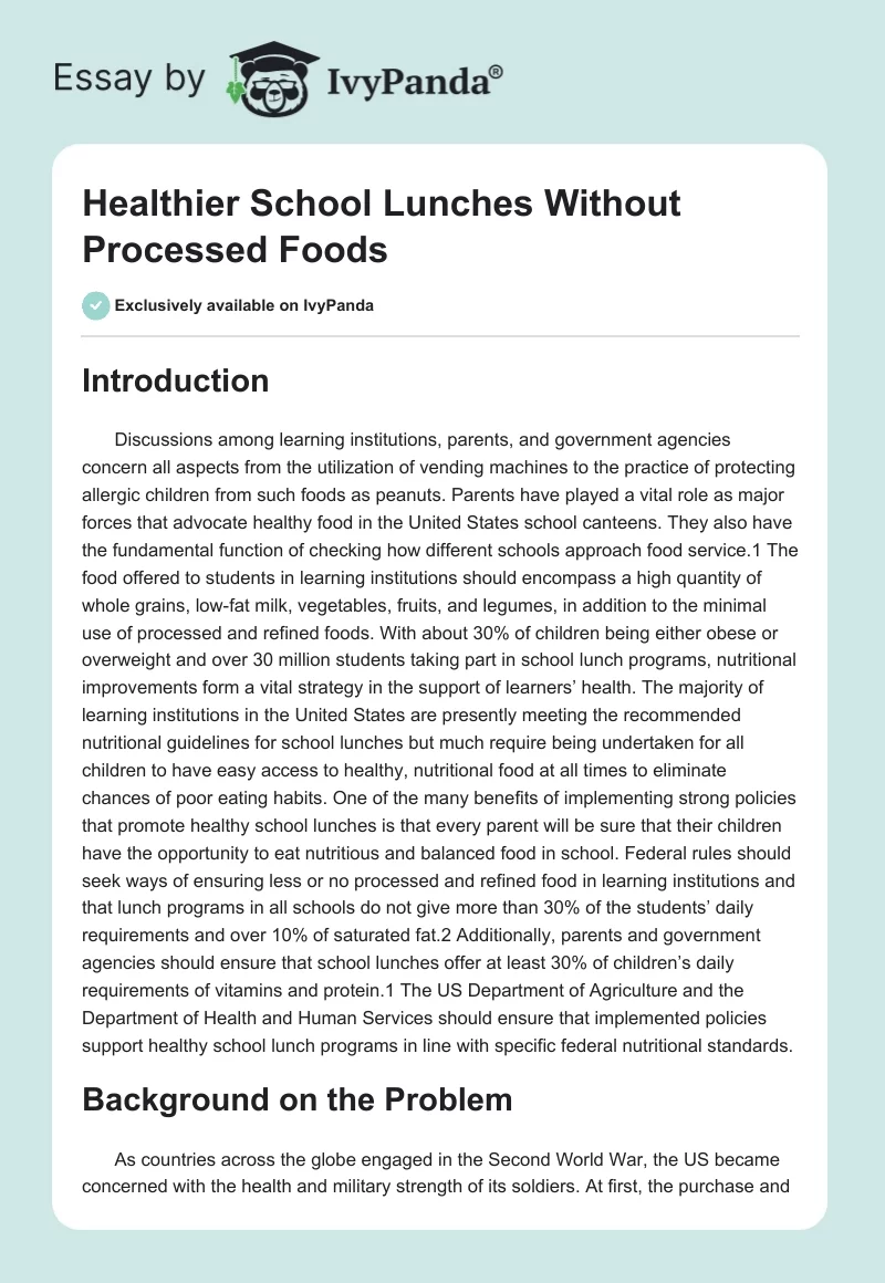 Healthier School Lunches Without Processed Foods. Page 1