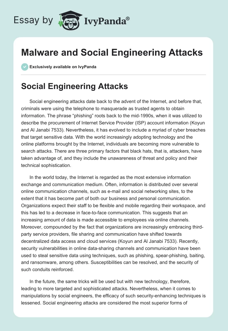 Malware and Social Engineering Attacks. Page 1