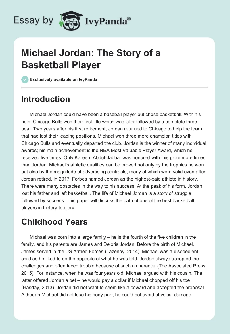 Michael Jordan: The Story of a Basketball Player. Page 1