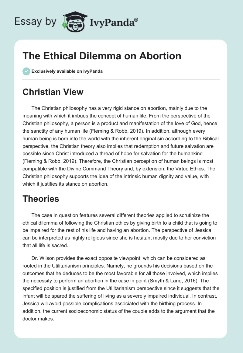 The Ethical Dilemma on Abortion. Page 1