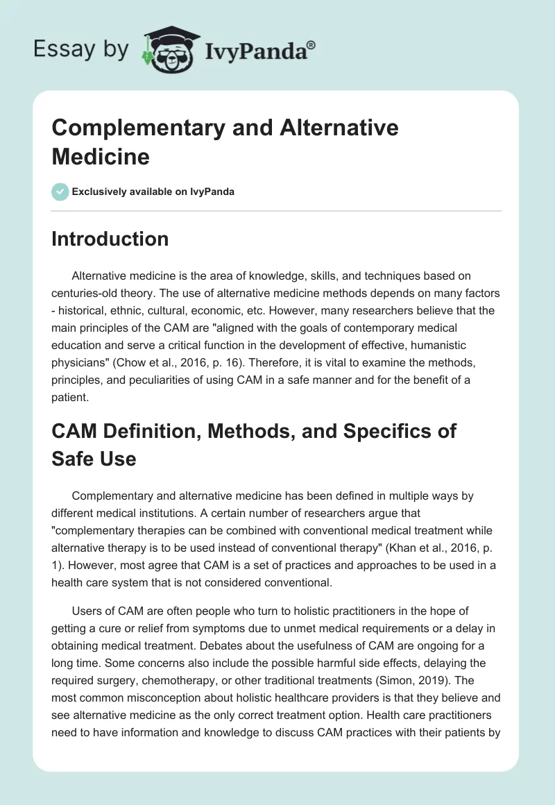 Complementary and Alternative Medicine. Page 1