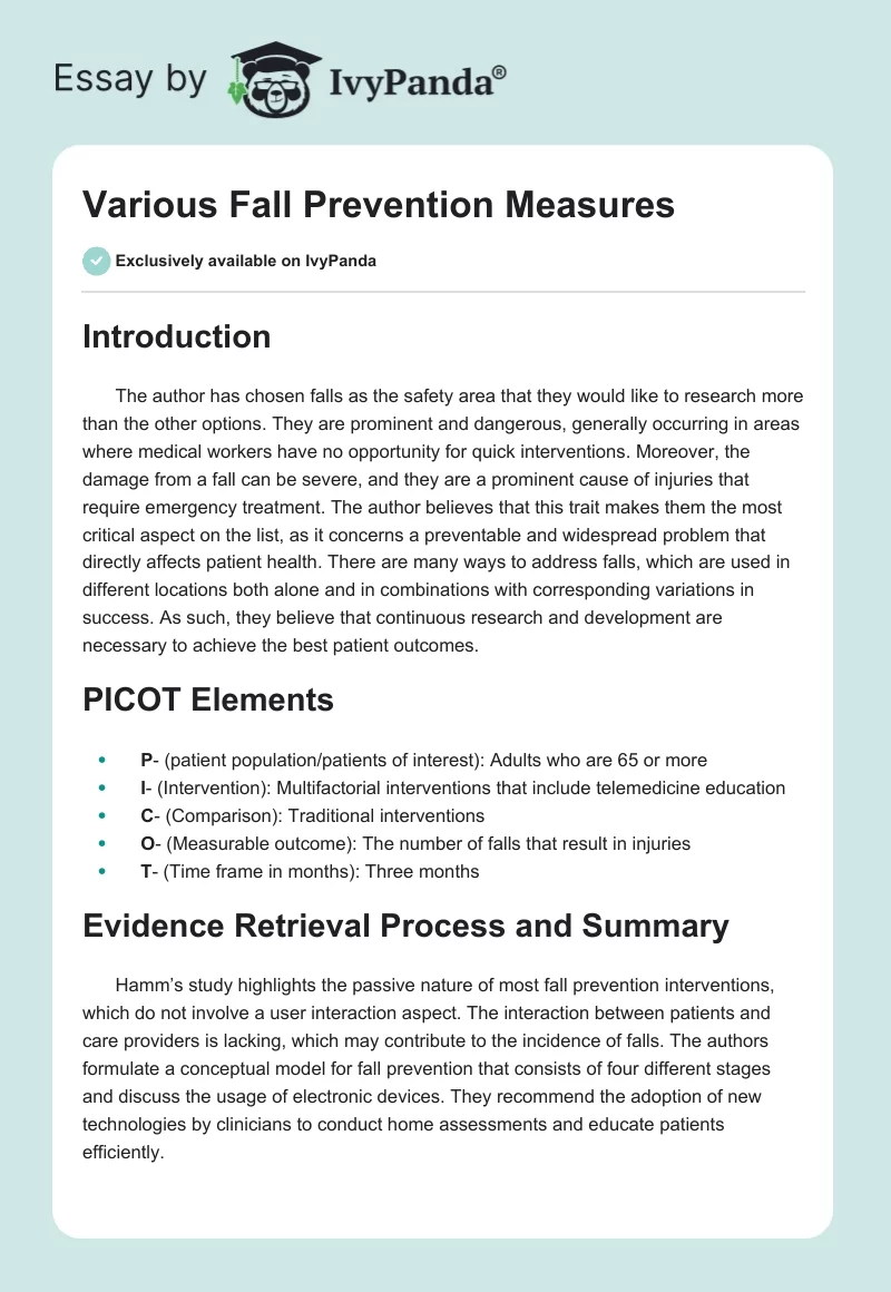 Various Fall Prevention Measures. Page 1