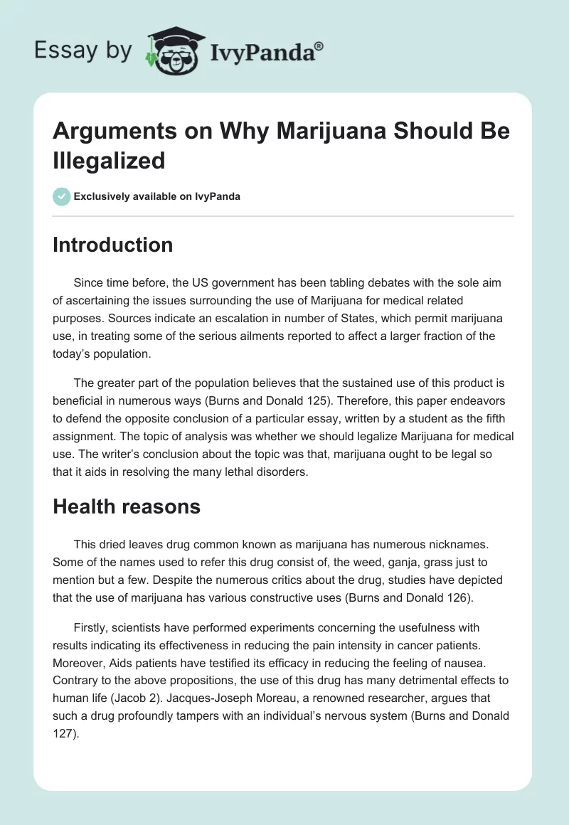 Arguments on Why Marijuana Should Be Illegalized. Page 1