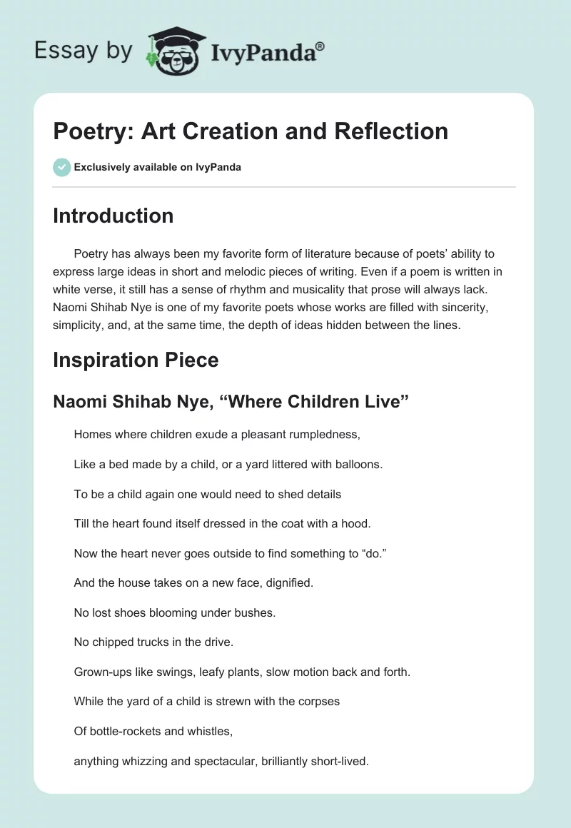 Poetry: Art Creation and Reflection. Page 1