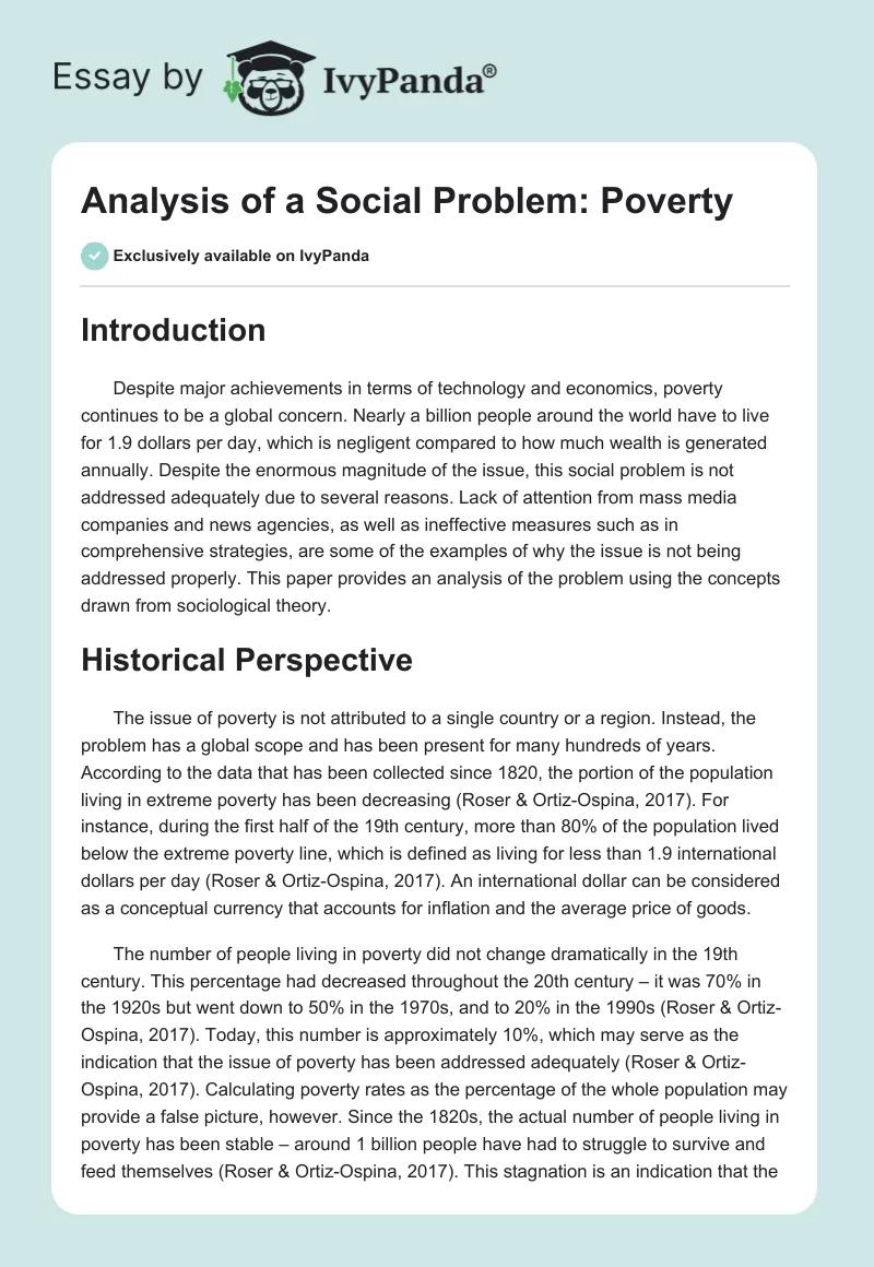 Analysis of a Social Problem: Poverty. Page 1
