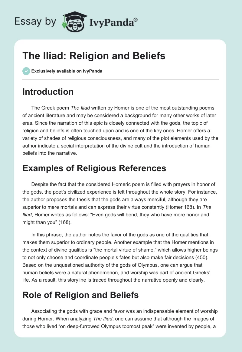 The Iliad: Religion and Beliefs. Page 1